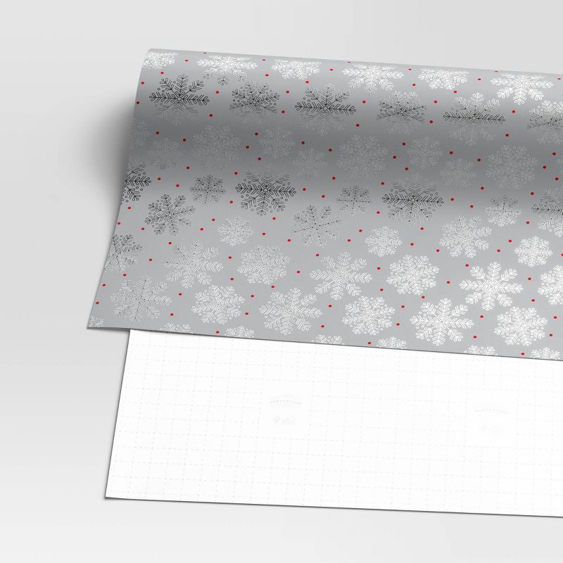 slide 3 of 3, 30" 20 sq ft Christmas Roll Wrap Silver Snowflake on Gray - Wondershop™, 20 sq ft