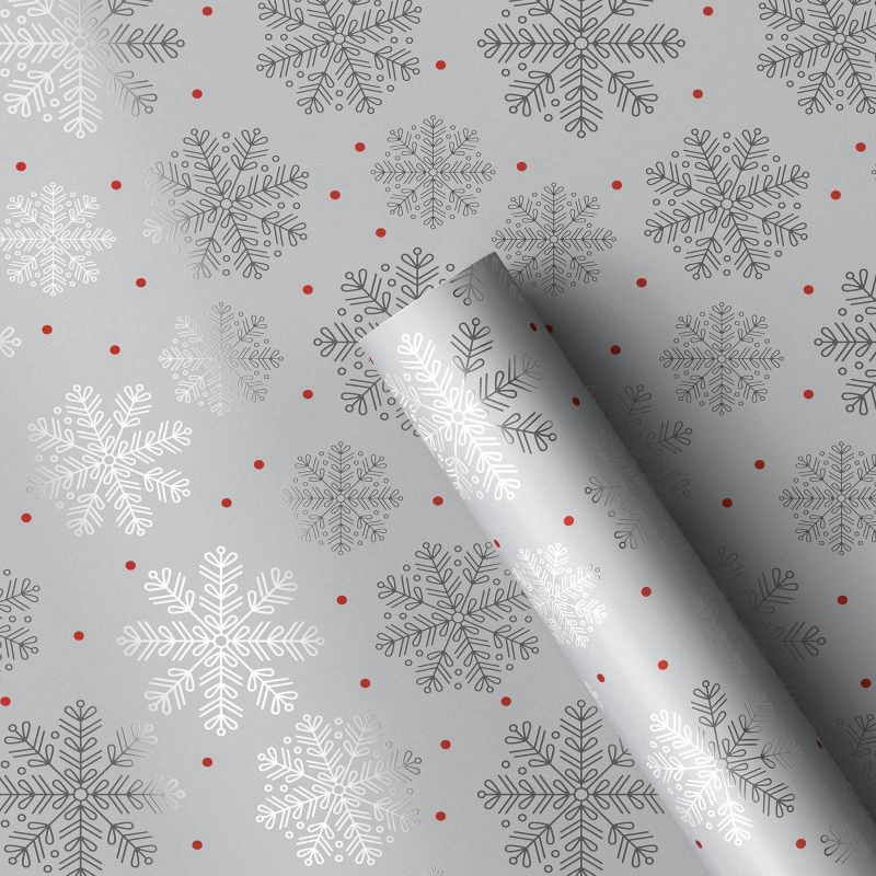 slide 1 of 3, 30" 20 sq ft Christmas Roll Wrap Silver Snowflake on Gray - Wondershop™, 20 sq ft