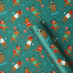 30" 50 sq ft Christmas Roll Wrap Reindeer Games on Green - Wondershop™