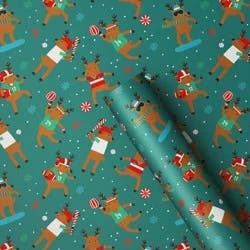 30" 50 sq ft Christmas Roll Wrap Reindeer Games on Green - Wondershop™