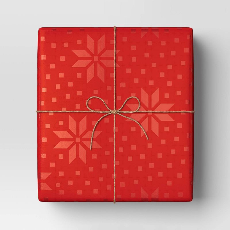 slide 2 of 3, 30" 25 sq ft Cozy Christmas Roll Wrap Red Tonal Star on Red - Wondershop™, 25 sq ft