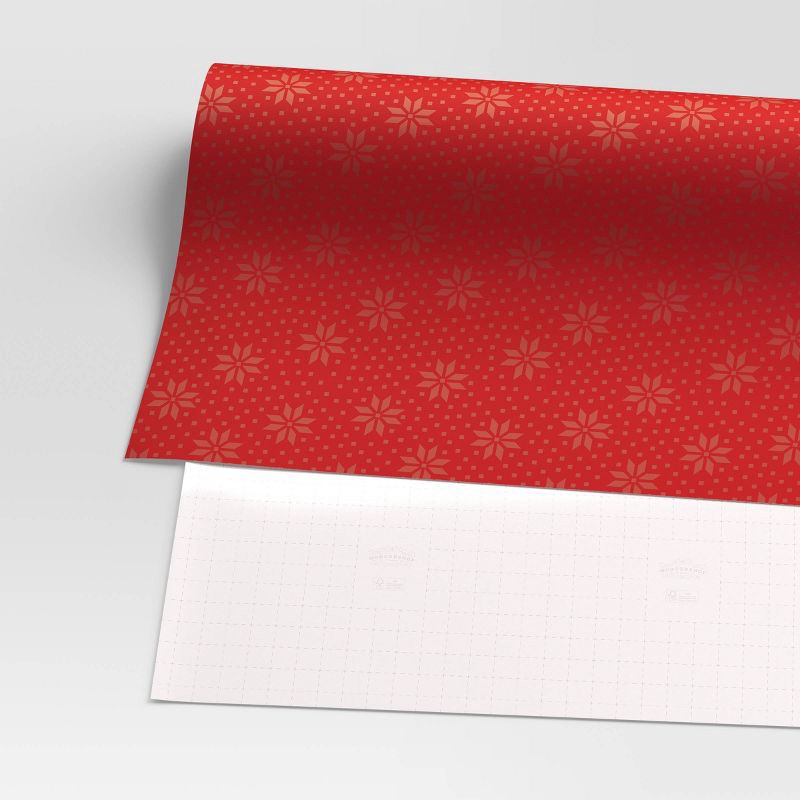 slide 3 of 3, 30" 25 sq ft Cozy Christmas Roll Wrap Red Tonal Star on Red - Wondershop™, 25 sq ft