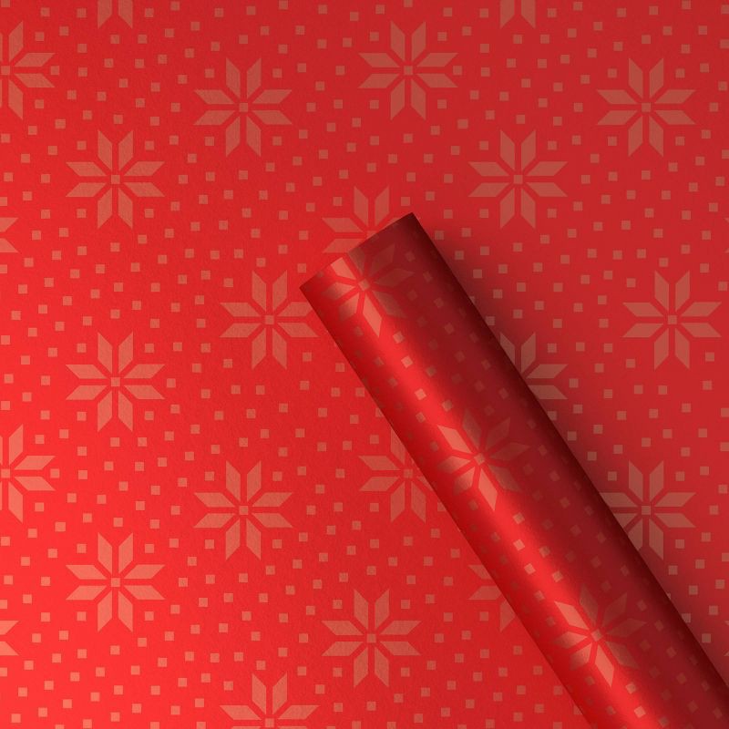 slide 1 of 3, 30" 25 sq ft Cozy Christmas Roll Wrap Red Tonal Star on Red - Wondershop™, 25 sq ft