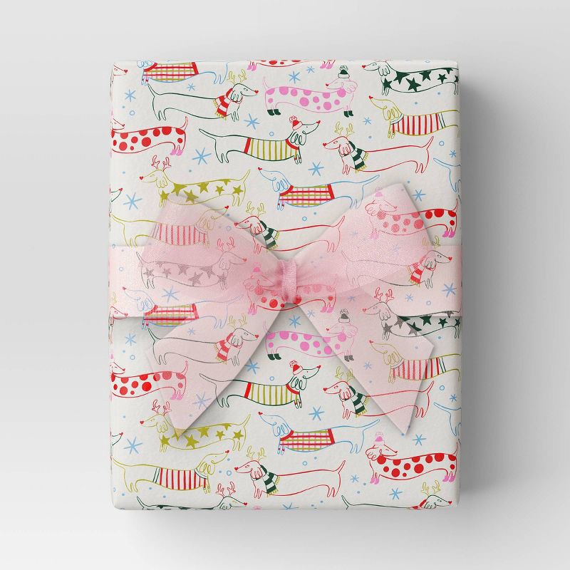 slide 2 of 3, 30" 20 sq ft Christmas Roll Wrap Dachshunds in Sweaters and Scarves - Wondershop™, 20 sq ft