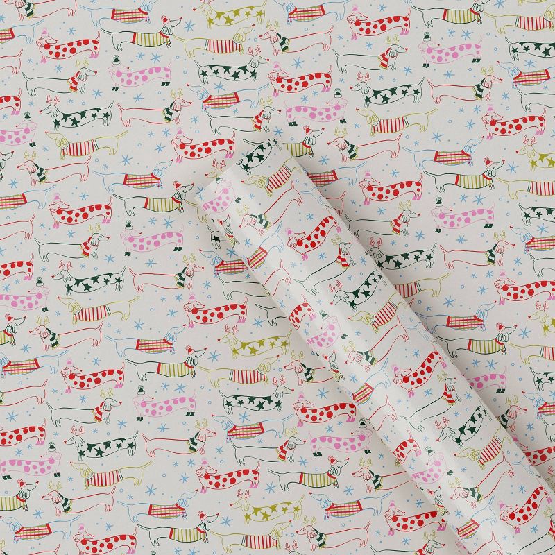 slide 1 of 3, 30" 20 sq ft Christmas Roll Wrap Dachshunds in Sweaters and Scarves - Wondershop™, 20 sq ft