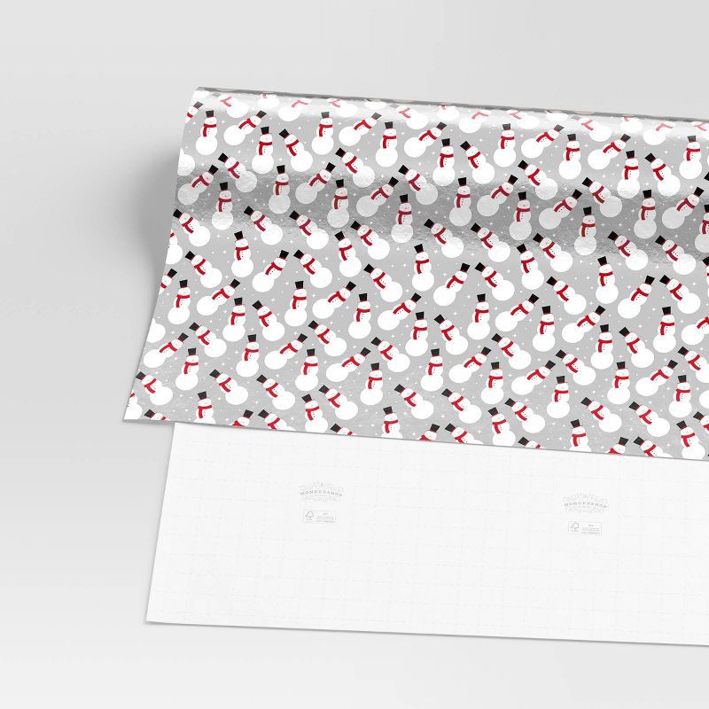 slide 3 of 3, 30" 25 sq ft Christmas Roll Wrap Snowman on Silver - Wondershop™, 25 sq ft