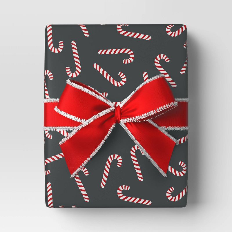 slide 2 of 3, 40" 220 sq ft Christmas Roll Wrap Candy Canes on Black - Wondershop™, 220 sq ft