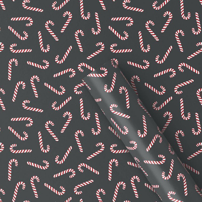 slide 1 of 3, 40" 220 sq ft Christmas Roll Wrap Candy Canes on Black - Wondershop™, 220 sq ft
