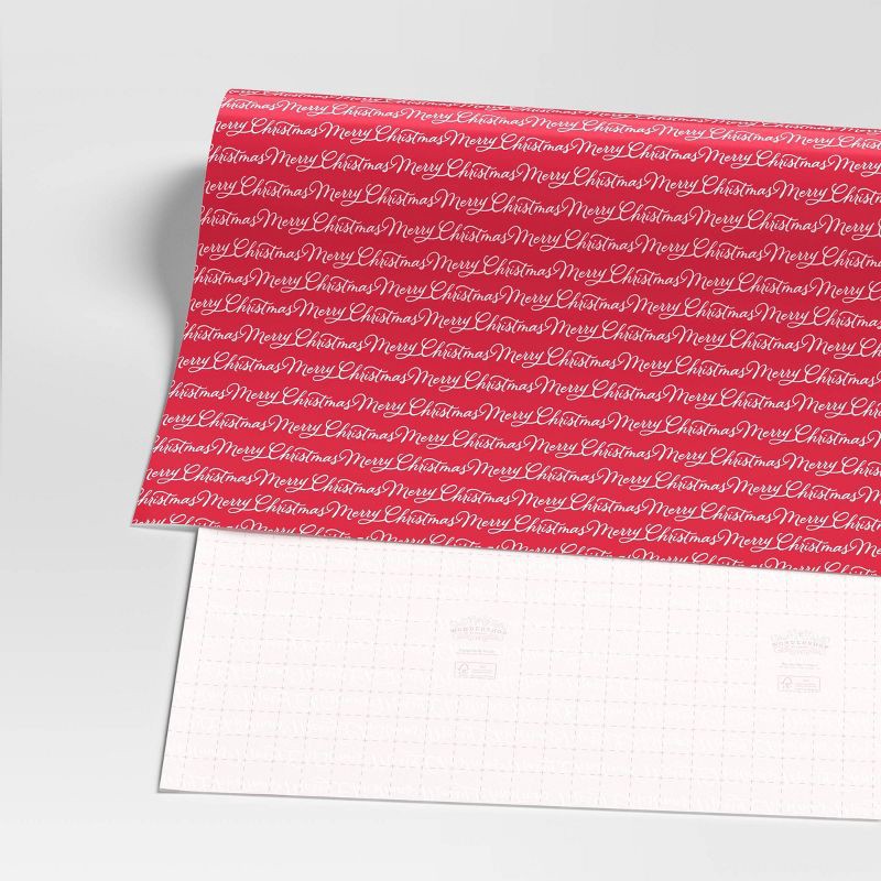 slide 3 of 3, 40" 220 sq ft Christmas Roll Wrap Merry Christmas on Red - Wondershop™, 220 sq ft