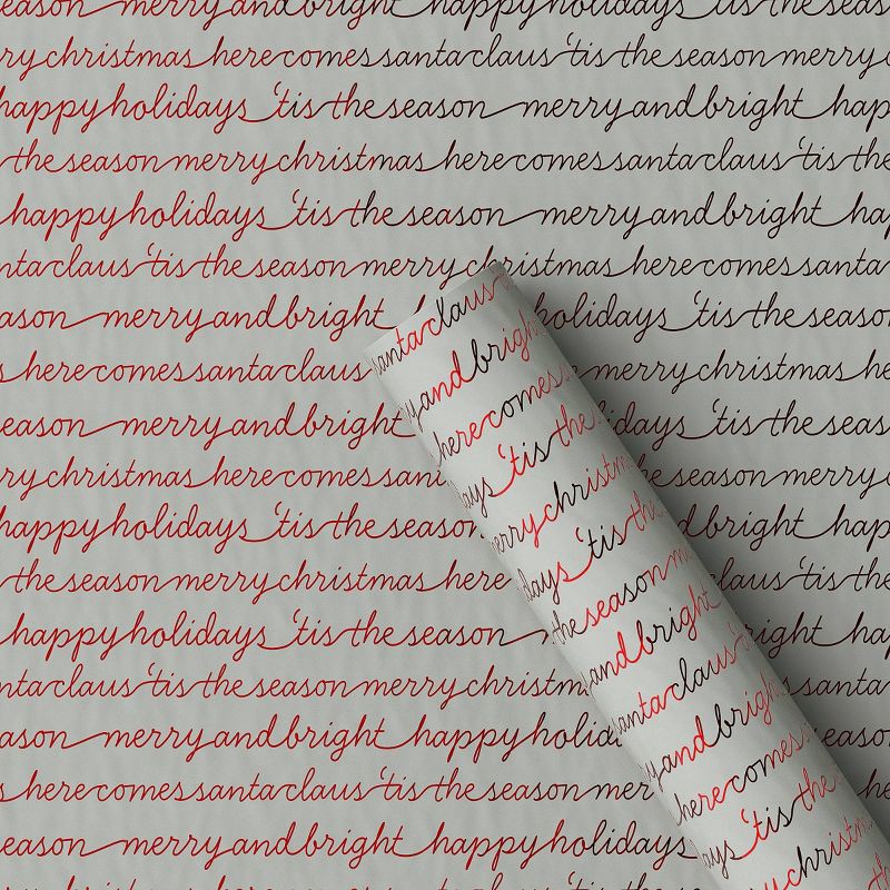 slide 1 of 3, 30" 20 sq ft Christmas Roll Wrap Holiday Sentiments on Gray - Wondershop™, 20 sq ft