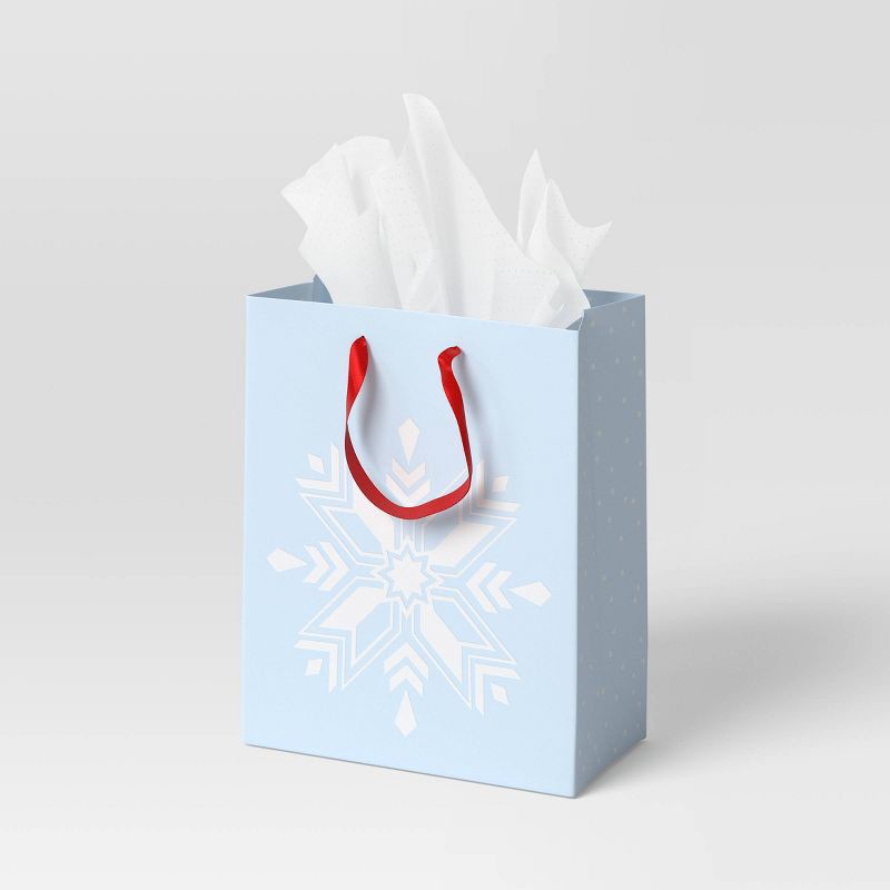 slide 2 of 3, White Snowflake on Blue Petite Christmas Gift Bag - Wondershop™, 1 ct