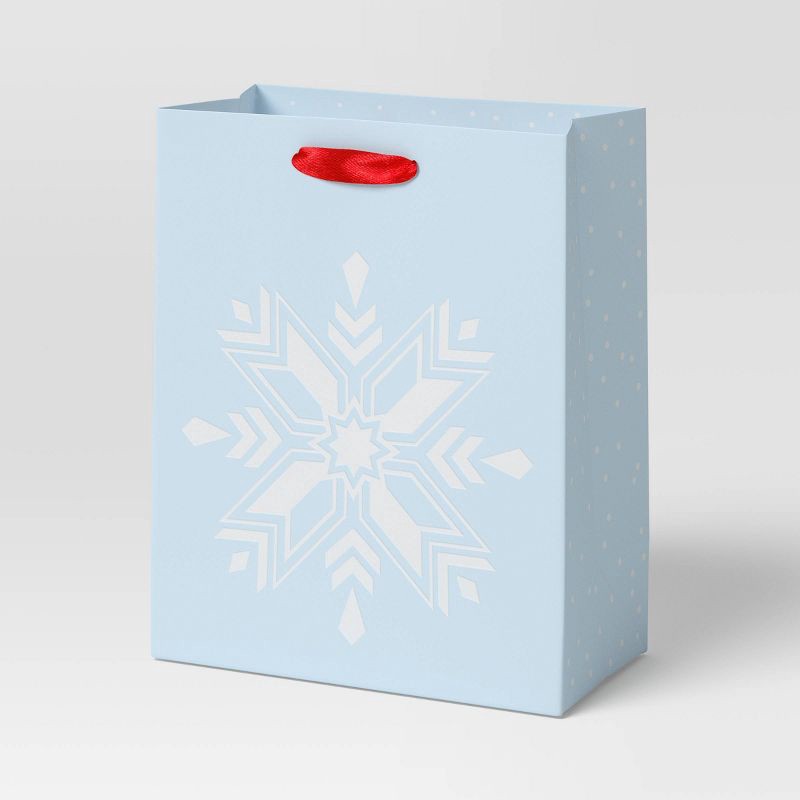slide 1 of 3, White Snowflake on Blue Petite Christmas Gift Bag - Wondershop™, 1 ct