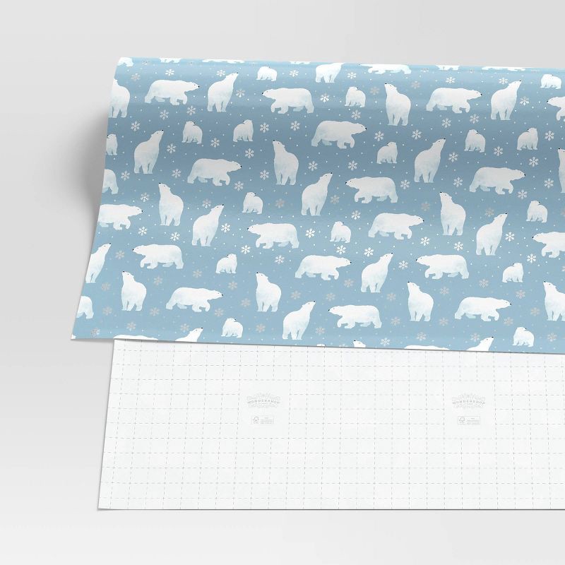 slide 3 of 3, 30" 25 sq ft Christmas Roll Wrap White Polar Bears on Blue - Wondershop™, 25 sq ft