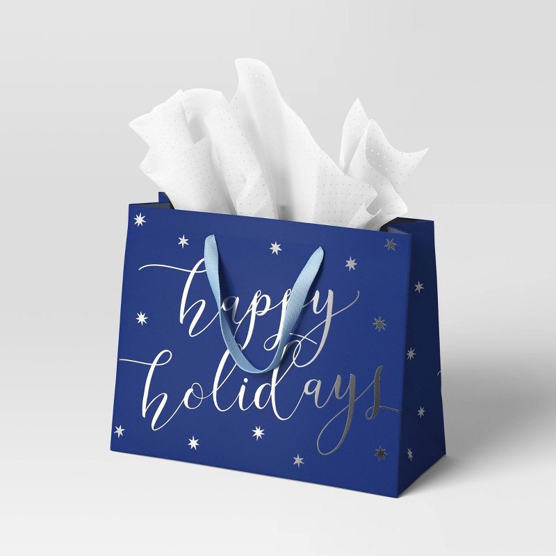 slide 2 of 3, Happy Holidays on Blue Large Christmas Gift Bag - Wondershop™, 1 ct