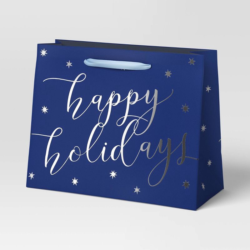 slide 1 of 3, Happy Holidays on Blue Large Christmas Gift Bag - Wondershop™, 1 ct