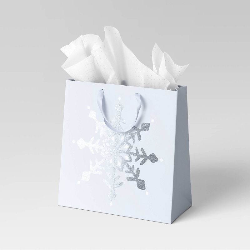 slide 2 of 3, Snowflake on Blue Large Square Christmas Gift Bag - Wondershop™, 1 ct