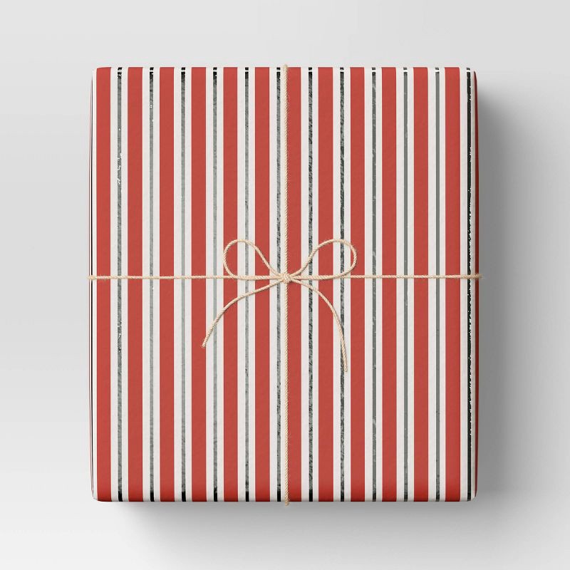 slide 2 of 3, 30" 20 sq ft Christmas Roll Wrap Red/White/Silver Stripes - Wondershop™, 20 sq ft
