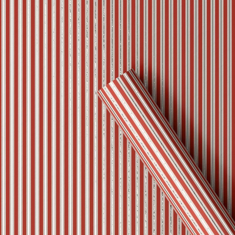 slide 1 of 3, 30" 20 sq ft Christmas Roll Wrap Red/White/Silver Stripes - Wondershop™, 20 sq ft