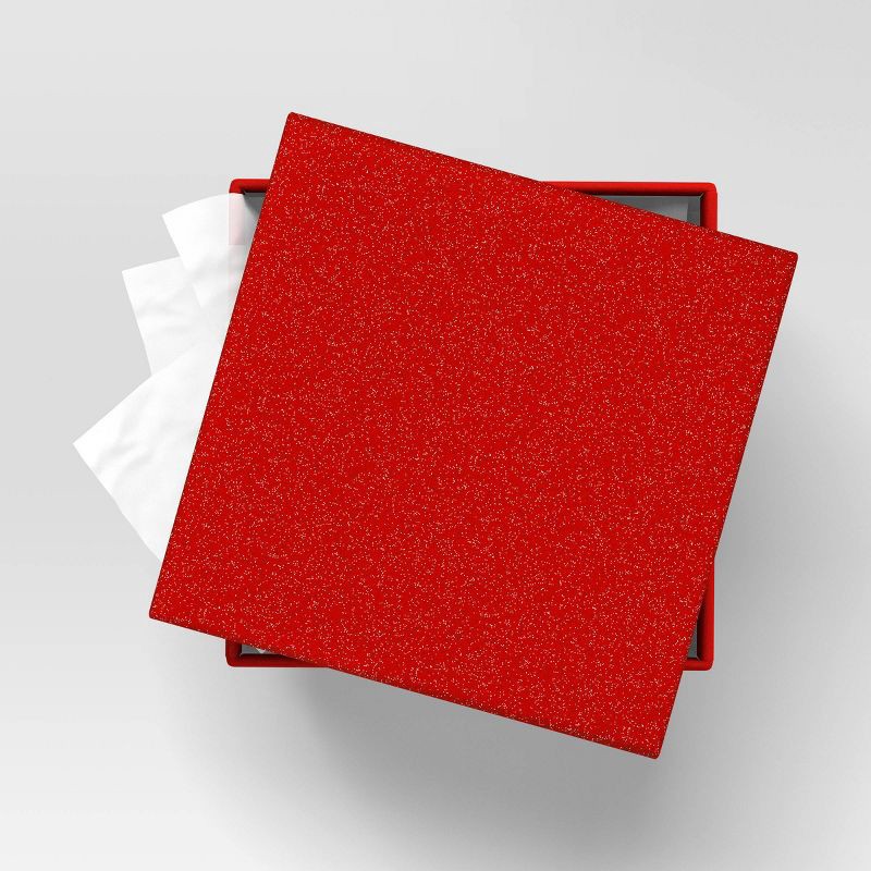 slide 2 of 3, Christmas Wrap Essentials Medium Square Box Red Glitter - Wondershop™, 1 ct