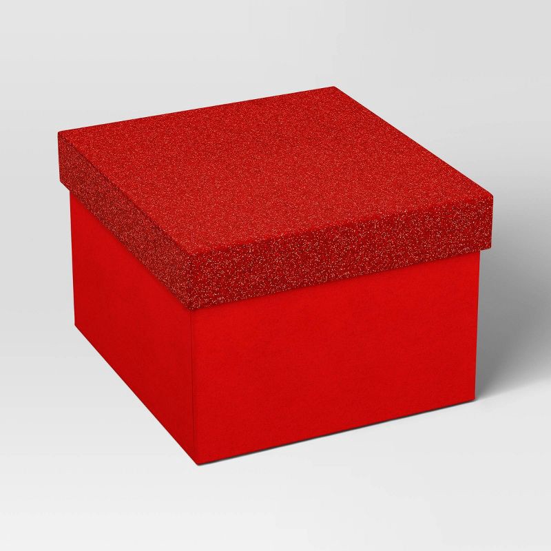 slide 1 of 3, Christmas Wrap Essentials Medium Square Box Red Glitter - Wondershop™, 1 ct