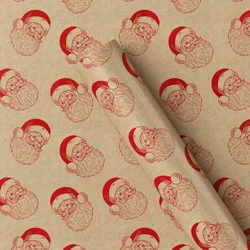 30" 25 sq ft Christmas Roll Wrap Santa Heads on Kraft - Wondershop™