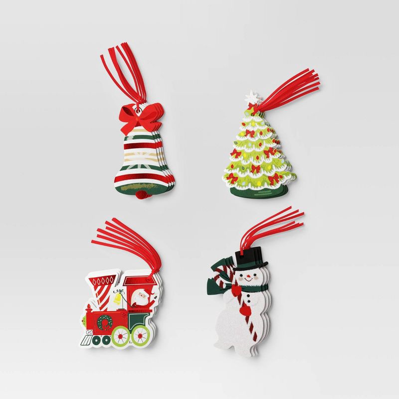 slide 3 of 3, 16ct Christmas Tie-On Gift Tags Bell/Tree/Snowman/Train - Wondershop™, 16 ct