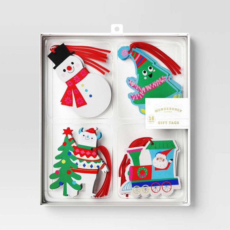 slide 1 of 3, 16ct Christmas Tie-On Gift Tags Snowman/Tree/Polar Bear/Train - Wondershop™, 16 ct