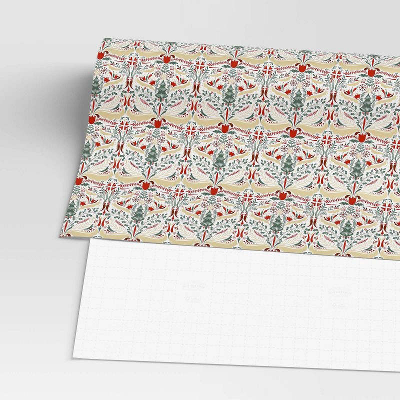 slide 3 of 3, 30" 25 sq ft Christmas Roll Wrap Scandinavian Florals and Trees - Wondershop™, 25 sq ft