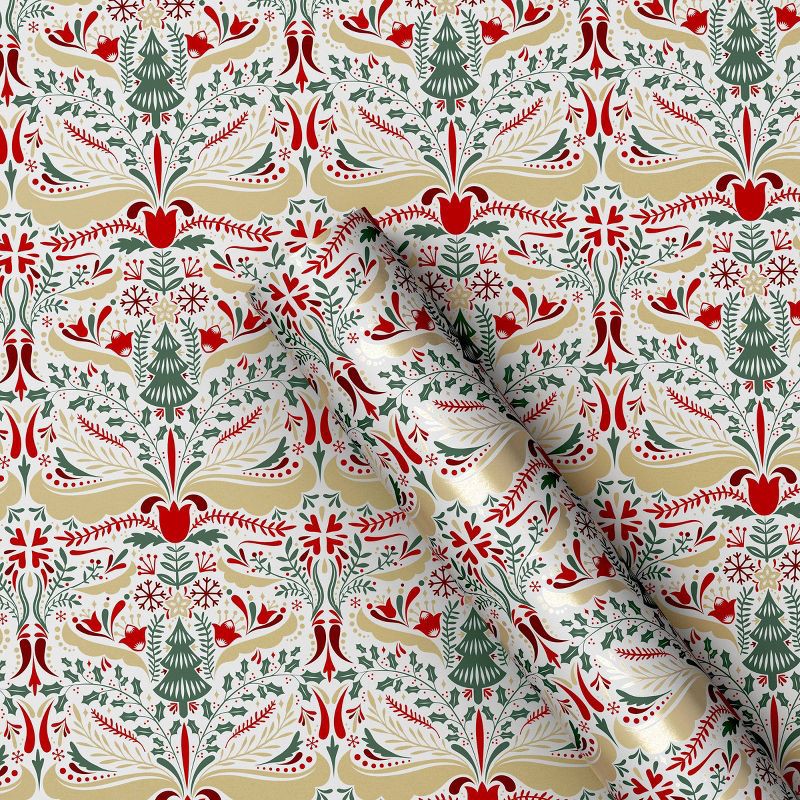 slide 1 of 3, 30" 25 sq ft Christmas Roll Wrap Scandinavian Florals and Trees - Wondershop™, 25 sq ft