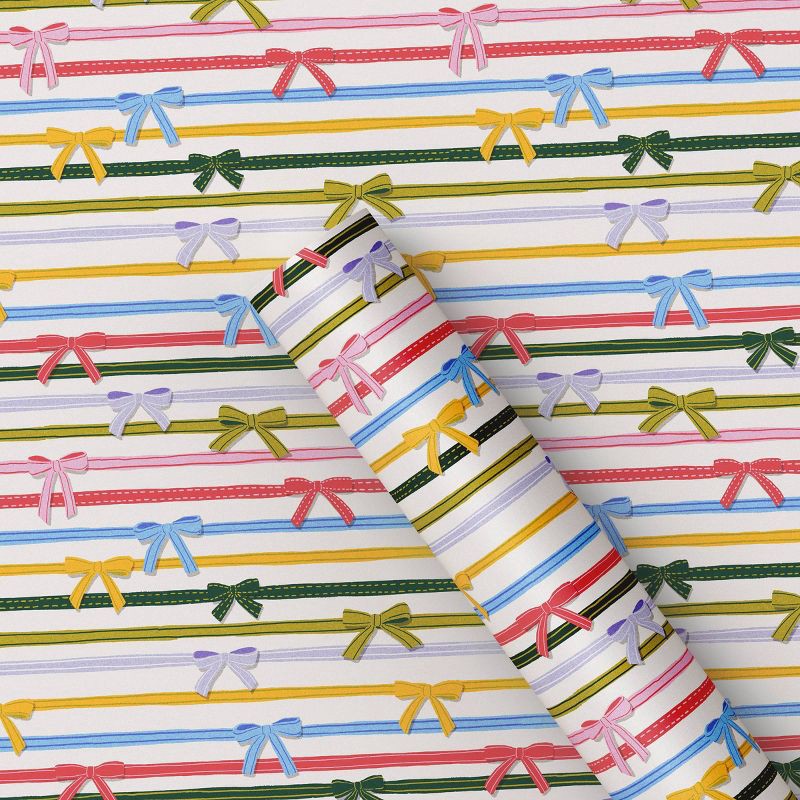 slide 1 of 3, 30" 20 sq ft Christmas Roll Wrap Bowtie Stripes - Wondershop™, 20 sq ft