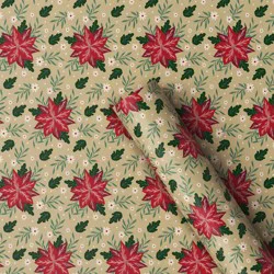 30" 25 sq ft Christmas Roll Wrap Poinsettias on Beige - Wondershop™
