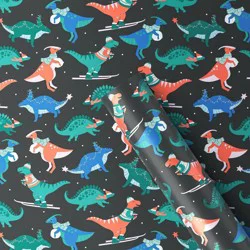 30" 50 sq ft Christmas Roll Wrap Dinosaurs on Black - Wondershop™