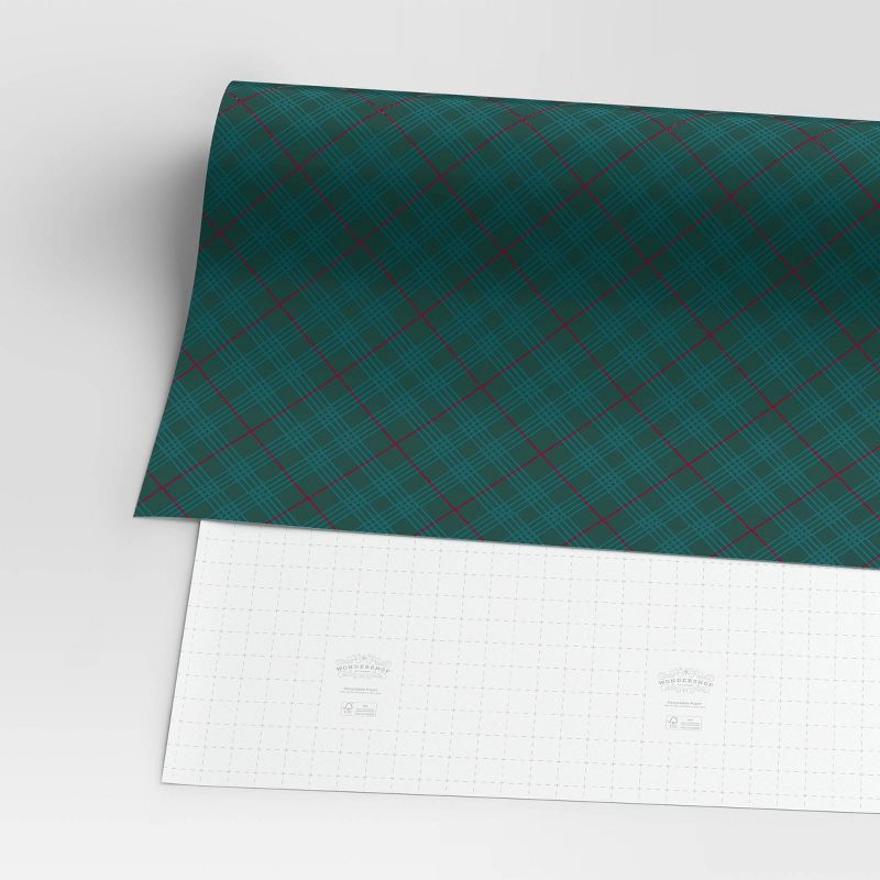 slide 3 of 3, 30" 25 sq ft Christmas Roll Wrap Green Plaid - Wondershop™, 25 sq ft