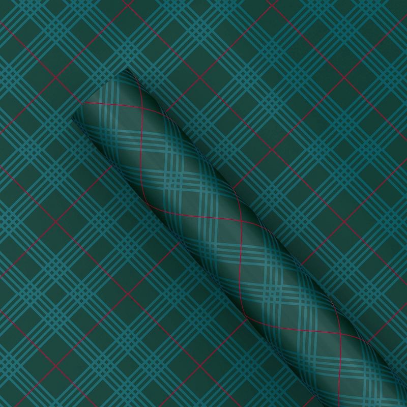 slide 1 of 3, 30" 25 sq ft Christmas Roll Wrap Green Plaid - Wondershop™, 25 sq ft