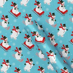30" 25 sq ft Christmas Roll Wrap Sledding Snowmen on Blue - Wondershop™