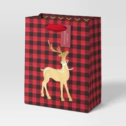 Reindeer on Plaid Cub Christmas Gift Bag - Wondershop™