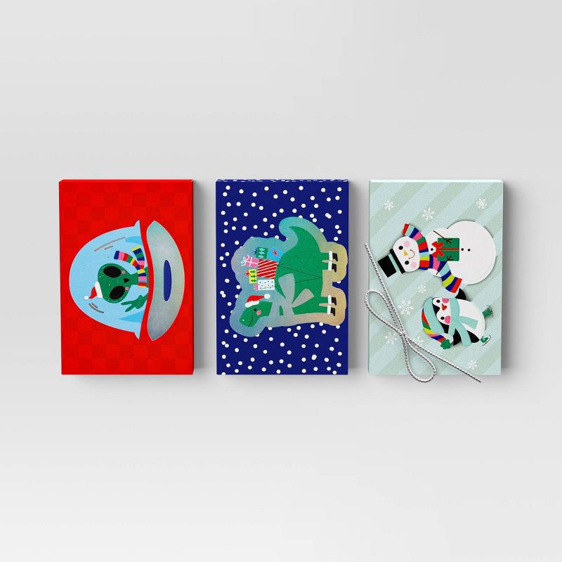 slide 1 of 3, 3pk Christmas Gift Card Holders Alien/Dino/Penguin - Wondershop™, 3 ct