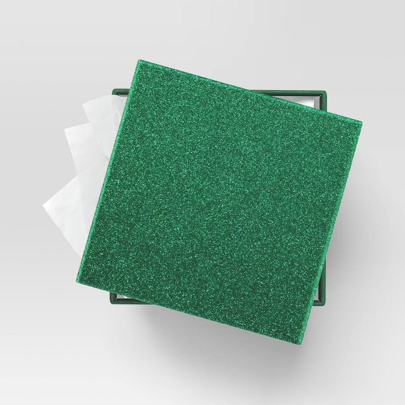 slide 2 of 3, Christmas Wrap Essentials Medium Square Box Green Glitter - Wondershop™, 1 ct
