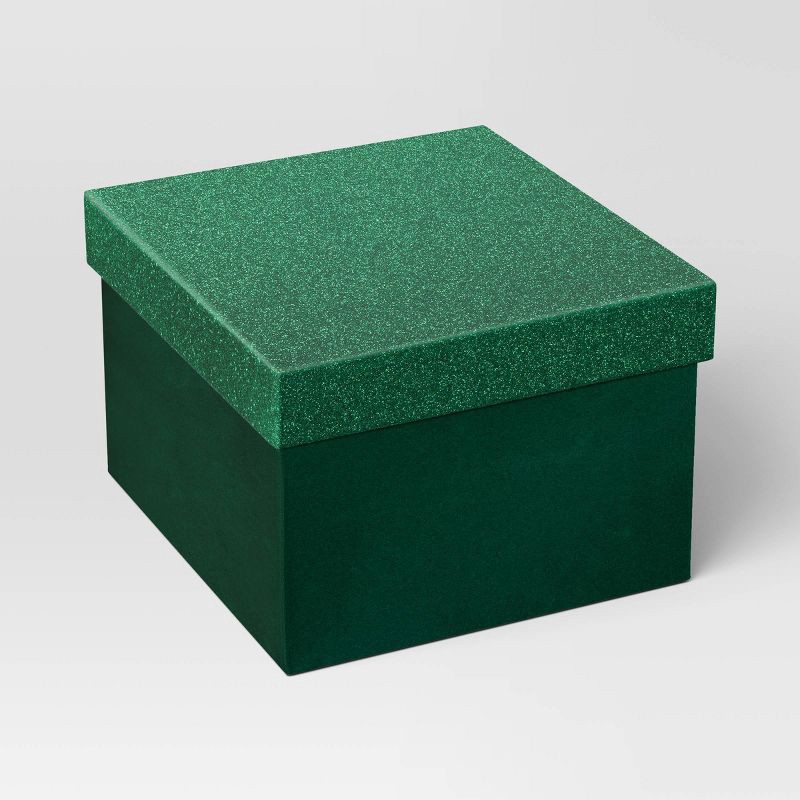 slide 1 of 3, Christmas Wrap Essentials Medium Square Box Green Glitter - Wondershop™, 1 ct