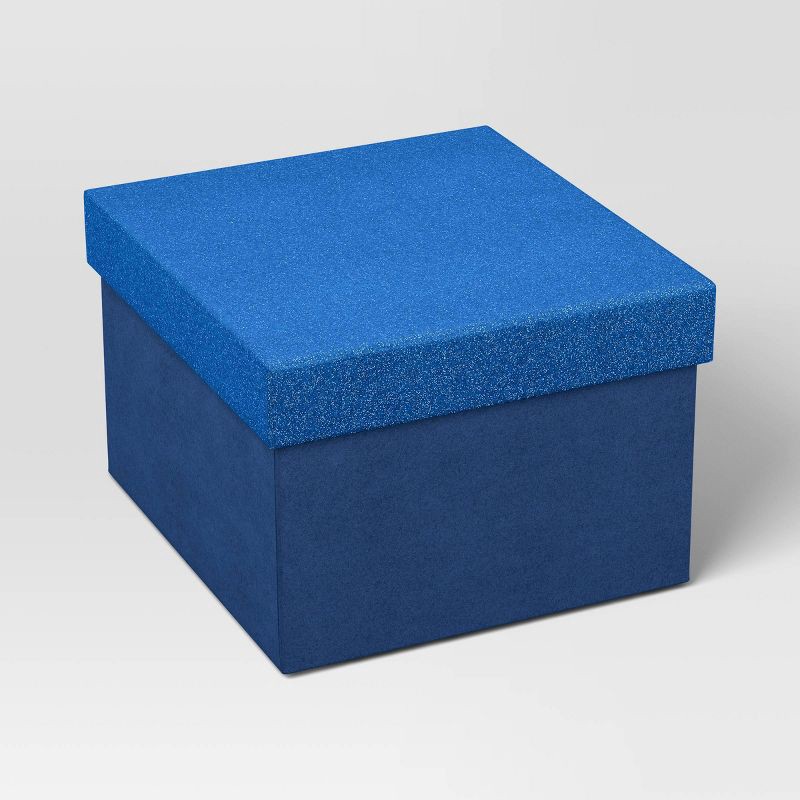 slide 1 of 3, Christmas Wrap Essentials Medium Square Box Blue Glitter - Wondershop™, 1 ct