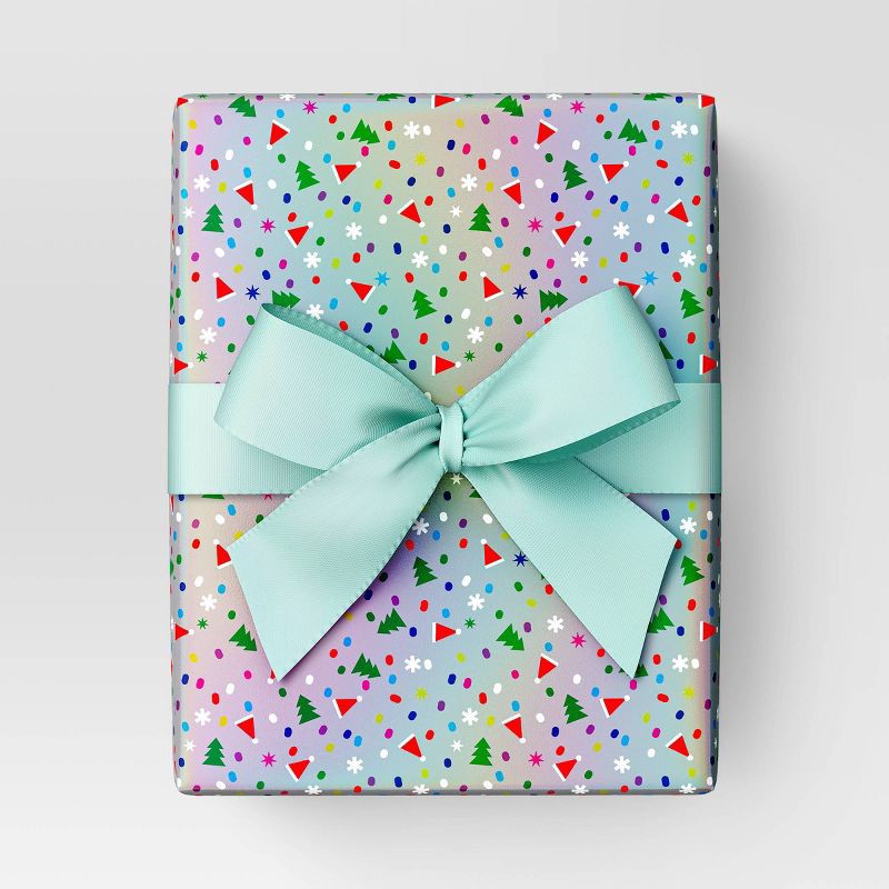 slide 2 of 3, 30" 90 sq ft Christmas Roll Wrap Santa Hats/Trees on Multi Color - Wondershop™, 90 sq ft