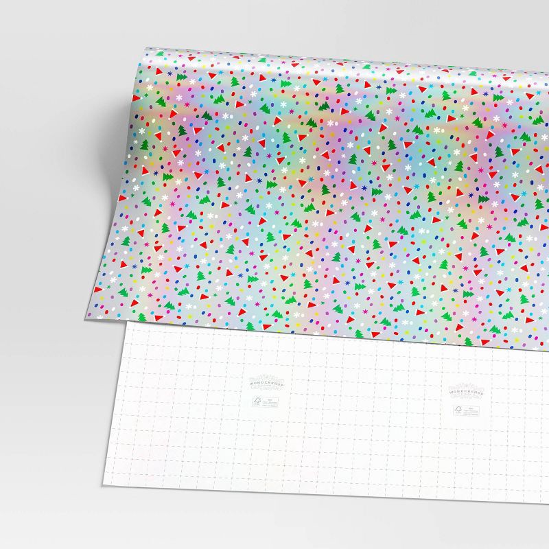 slide 3 of 3, 30" 90 sq ft Christmas Roll Wrap Santa Hats/Trees on Multi Color - Wondershop™, 90 sq ft