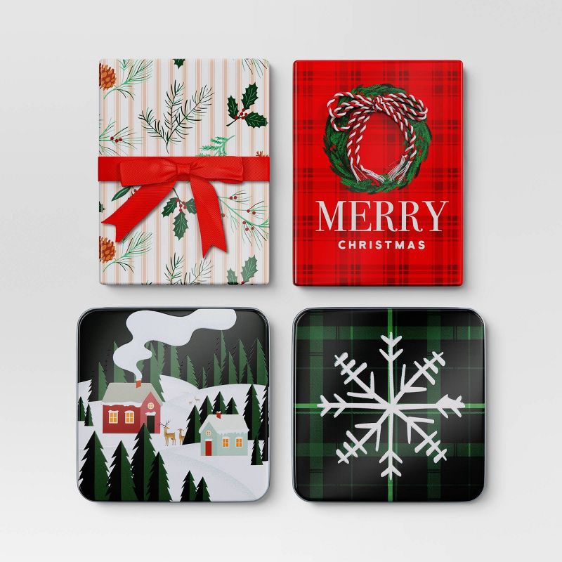 slide 1 of 3, 4pk Christmas Gift Card Holders Holly/Wreath/Home/Snowflake - Wondershop™, 4 ct