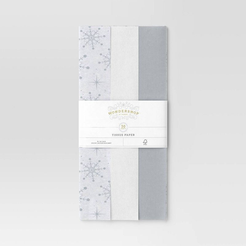 slide 3 of 3, 30ct Christmas Tissue Paper Gray/White - Wondershop™, 30 ct