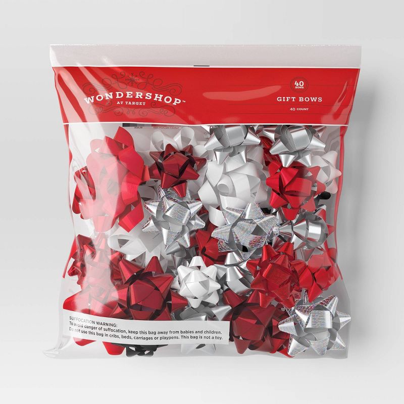 slide 3 of 3, 40ct Christmas Bow Bag Red/White/Silver/Black - Wondershop™, 40 ct