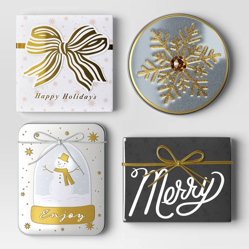 slide 1 of 3, 4pk Christmas Gift Card Holders Bow/Snowman/Merry/Snowflake - Wondershop™, 4 ct