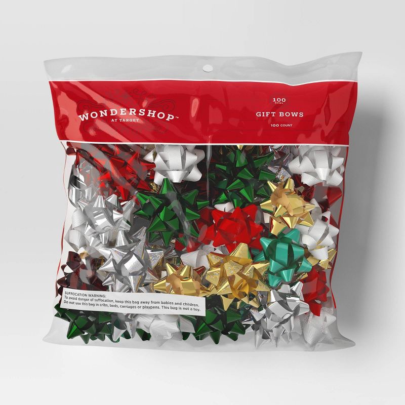 slide 3 of 3, 100ct Christmas Bow Bag Traditional Colors - Wondershop™, 100 ct