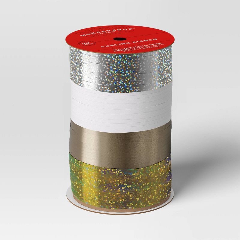 slide 1 of 3, 70' Christmas Curling Ribbon Gold/White/Silver - Wondershop™, 1 ct