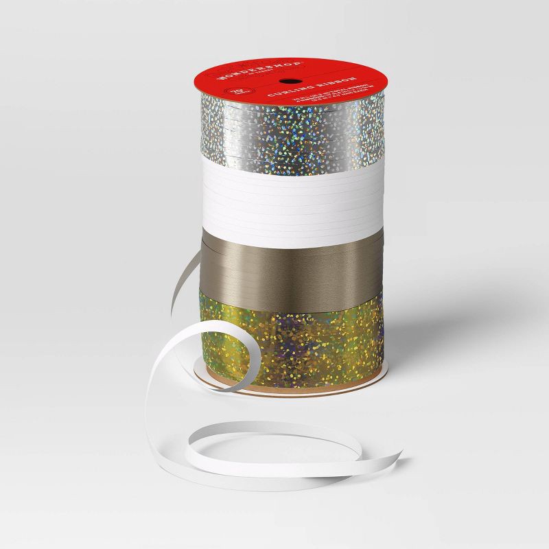 slide 3 of 3, 70' Christmas Curling Ribbon Gold/White/Silver - Wondershop™, 1 ct