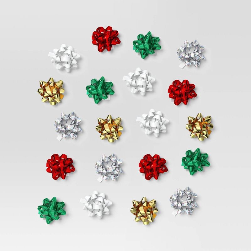 slide 1 of 3, 20ct Christmas Bow Bag Red/White/Green/Silver/Gold - Wondershop™, 20 ct
